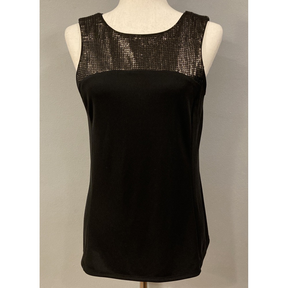 Womens Small NARCISO RODRIGUEZ Tank For Design Nation BLACK TOP Gold Shirt
